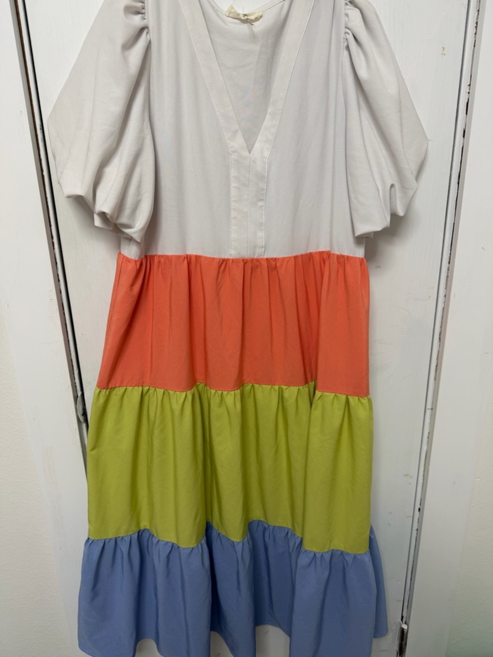 entro Colorblock Tiered Dress - Cream, Coral, Lime & Blue